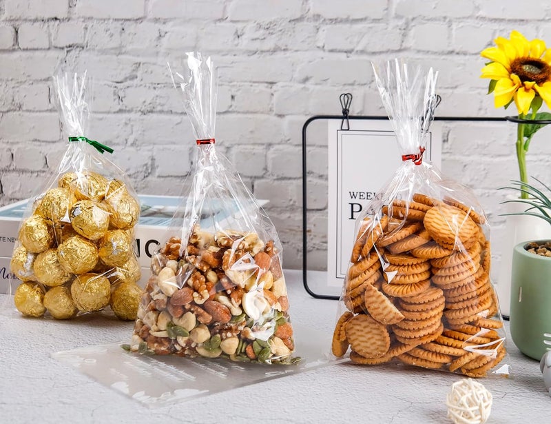 LOKQING LOKIQNG Cellophane Bags Plastic Treat Bag Clear Cookie Candy Bags with Twist Ties for Party Favor Bag(200 Pack, 6x10inch) - Image 5